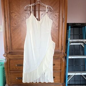 Likely Women's Cream Ruffle Slip Dress - Elegant V-Neck Spaghetti Straps size 12